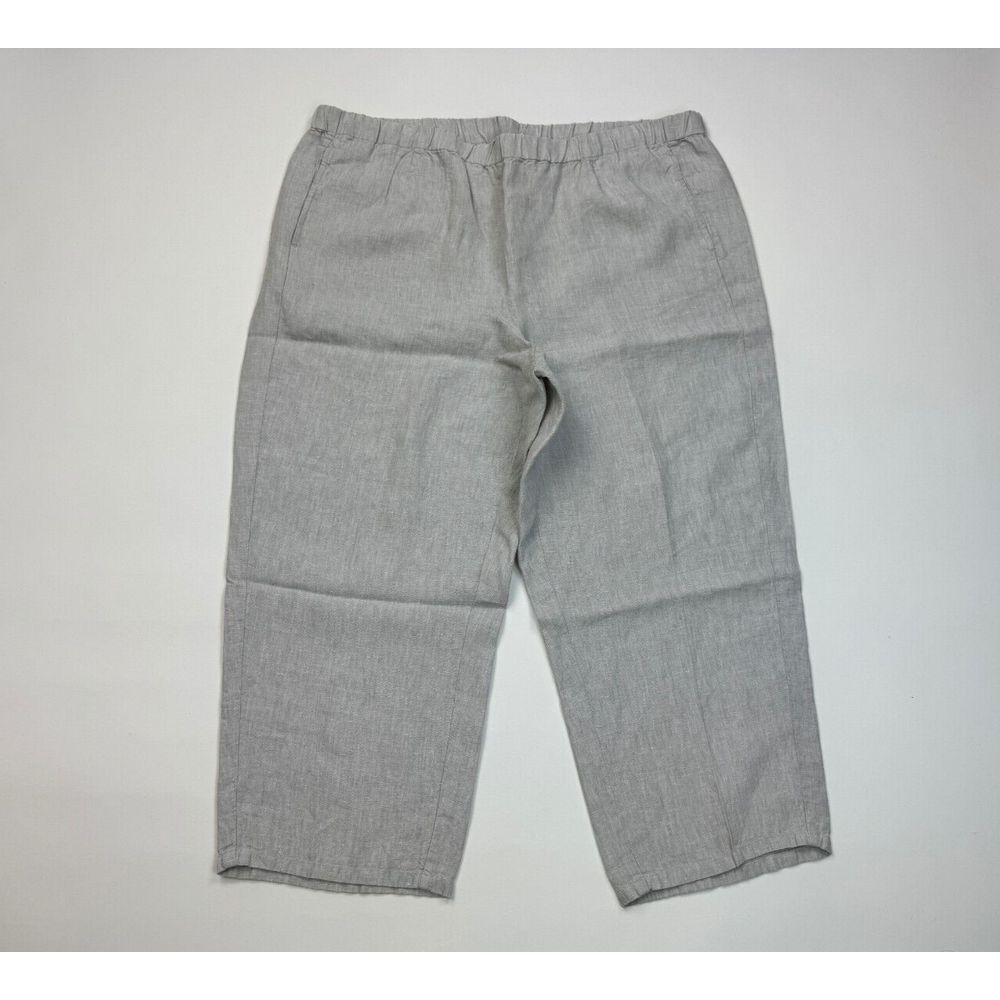 J Jill Linen Cropped Pants Women XL NWOT Pockets Elastic waist Tapered Gray